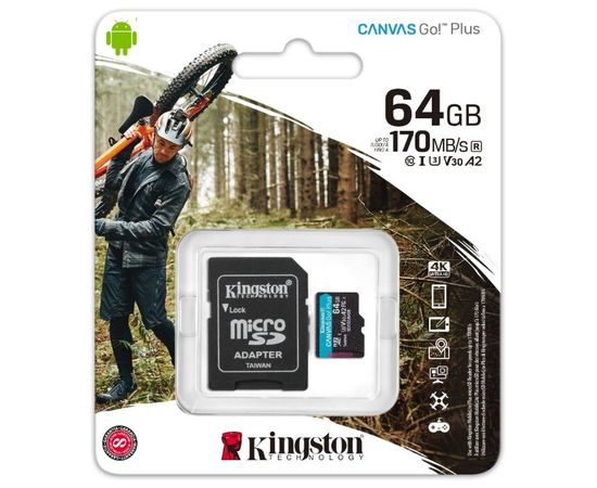  Карта памяти Kingston SDCG3/64GB microSDXC Canvas Go Plus с адаптером 
