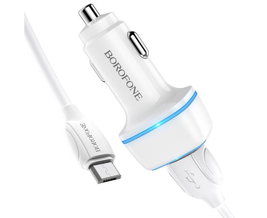  АЗУ BOROFONE BZ14 Max ambient light 2USB, 5V, 2,4A + Micro cable (белый) 
