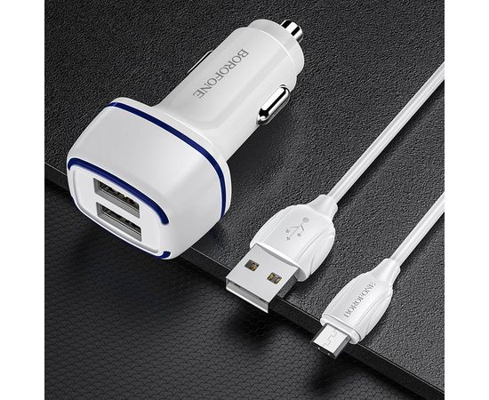  АЗУ BOROFONE BZ14 Max ambient light 2USB, 5V, 2,4A + Micro cable (белый) 