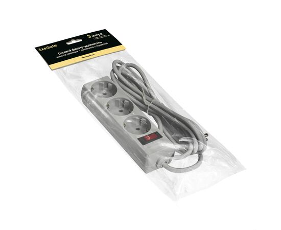  Сетевой фильтр Exegate SP-3-3G (EX221180RUS) 3 розетки, 3м, евровилка, серый 