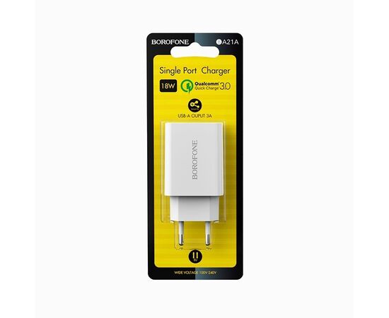  Адаптер Сетевой Borofone BA21A Long QC3.0 1USB/5V/3A (white) 