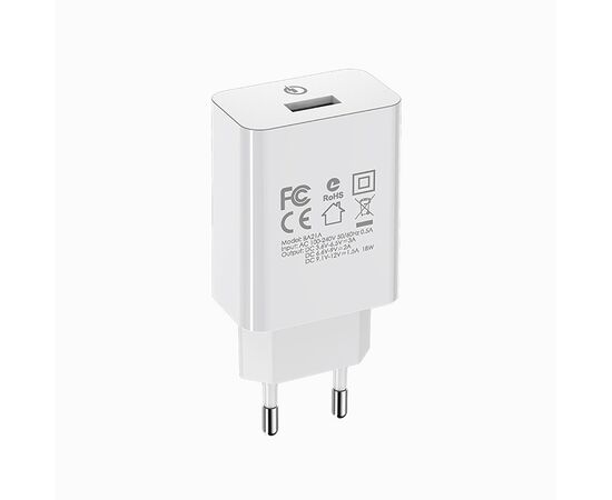  Адаптер Сетевой Borofone BA21A Long QC3.0 1USB/5V/3A (white) 