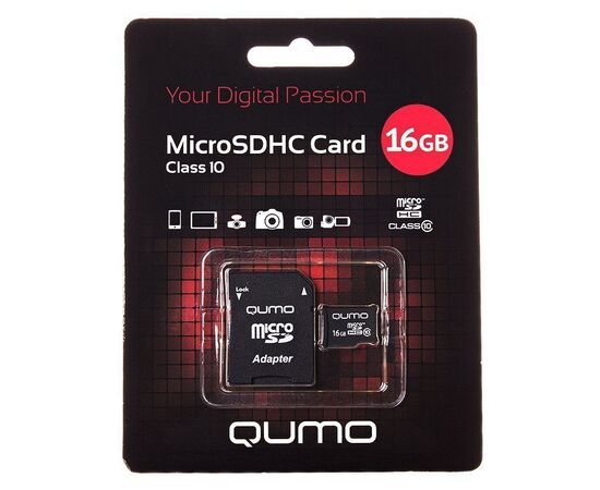  Карта флэш-памяти MicroSD 16 Гб Qumo +SD адаптер (class 10) 