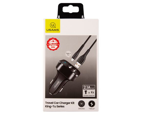  АЗУ USAMS 2USB (USAMS-NT Travel Car Charger Kit King Tu Series) +кабель Type-C U35, черный (NTU35TC13TZ) 