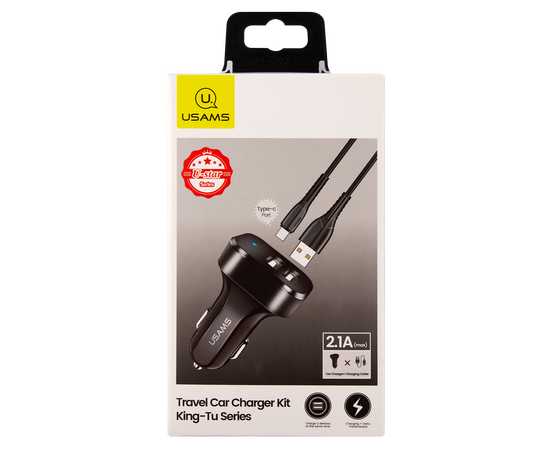  АЗУ USAMS 2USB (USAMS-NT Travel Car Charger Kit King Tu Series) +кабель Type-C U35, черный (NTU35TC13TZ) 