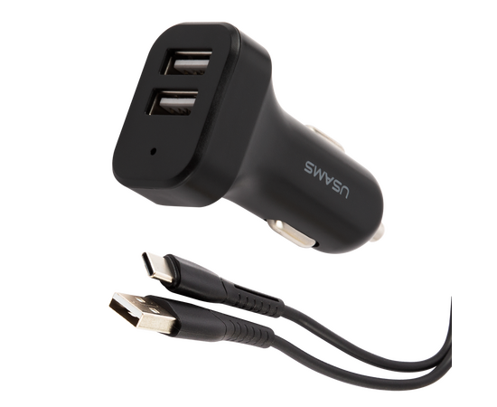 АЗУ USAMS 2USB (USAMS-NT Travel Car Charger Kit King Tu Series) +кабель Type-C U35, черный (NTU35TC13TZ) 