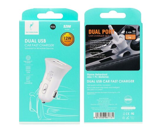  Адаптер Автомобильный SKYDOLPHIN SZ08 2USB/5V/2.4A (white) (206559) 