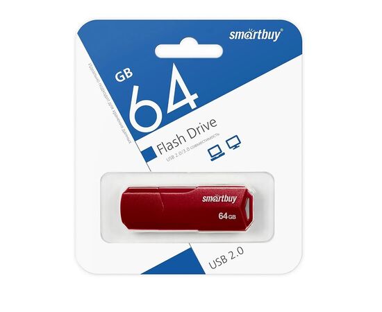  Флэш накопитель USB 64 Гб Smart Buy CLUE (burgundy) (205851) 