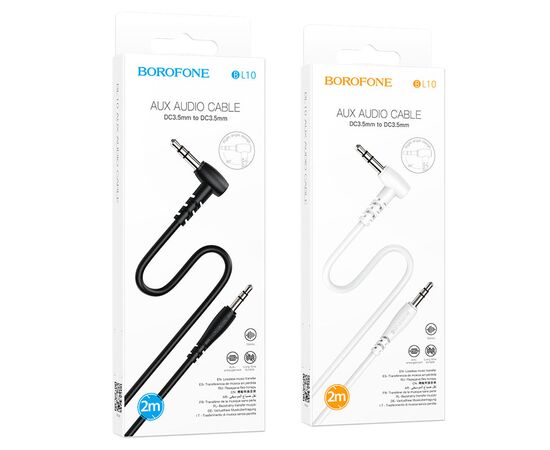  Кабель AUX, Jack 3,5mm(m) - Jack 3,5mm(m) Borofone BL10, 2.0м, круглый, силикон, боковой, цвет: чёрный (1/40/400) 