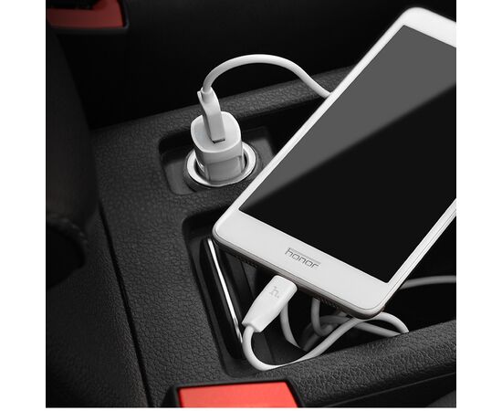  Блок питания автомобильный 1 USB HOCO, Z2, 1500mA, пластик, цвет: белый (1/31/310) 