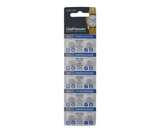  Батарейка GoPower G5/LR754/LR48/393A/193 BL10 Alkaline 1.55V (10/100/3600) 