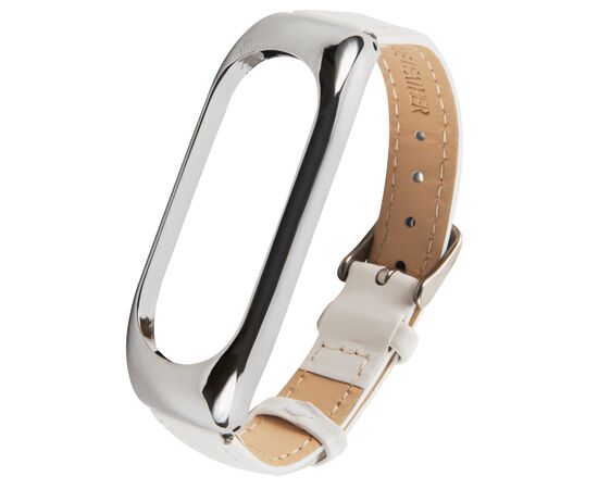  Ремешок кожаный для фитнес-браслета Xiaomi Mi Band 5/ Mi Smart Band 6, белый 