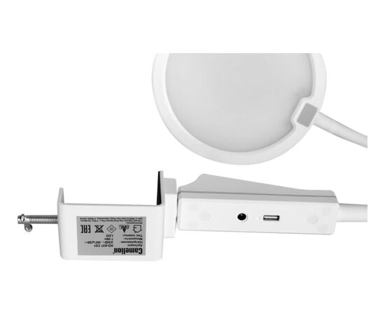 Светильник настольный Camelion KD-837 C01 (13884) белый LED (на струбц., 7Вт, 230В, 450лм, сенс.рег.ярк и цвет.темп, USB-5В, 1А) 