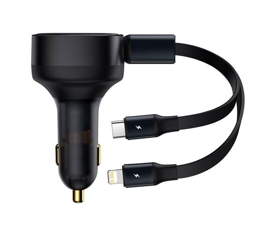  Автомобильное зарядное устройство BASEUS Enjoyment Retractable с Кабелем Type-C/Lightning, 3.5A, 20W, черный 