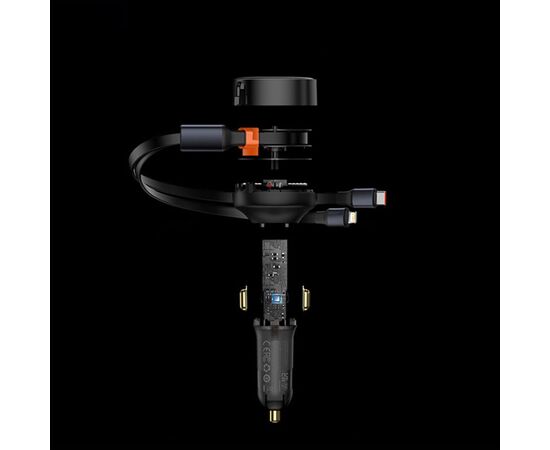  Автомобильное зарядное устройство BASEUS Enjoyment Retractable с Кабелем Type-C/Lightning, 3.5A, 20W, черный 