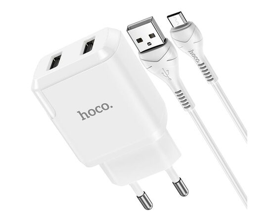  Сетевое зарядное устройство HOCO N7 Speedy 2xUSB с Кабелем USB - Micro, 2.1A, 10W, белый 
