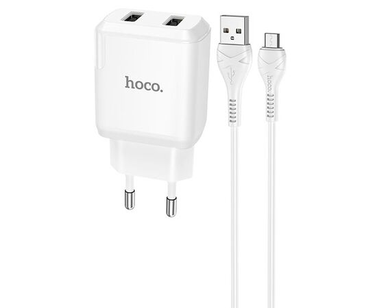  Сетевое зарядное устройство HOCO N7 Speedy 2xUSB с Кабелем USB - Micro, 2.1A, 10W, белый 