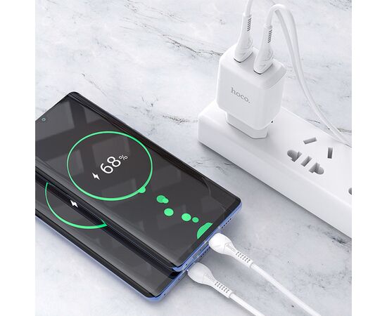  Сетевое зарядное устройство HOCO N7 Speedy 2xUSB с Кабелем USB - Micro, 2.1A, 10W, белый 