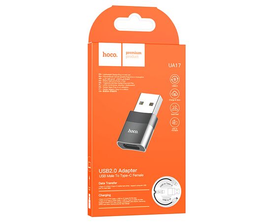  Переходник HOCO UA17, USB - Type-C, черный, OTG 