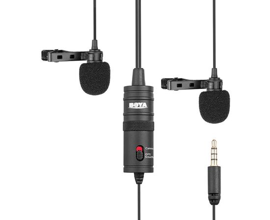  Микрофон BOYA BY-M1DM, петличный, Jack 3.5mm, черный, двойной всенаправленный 