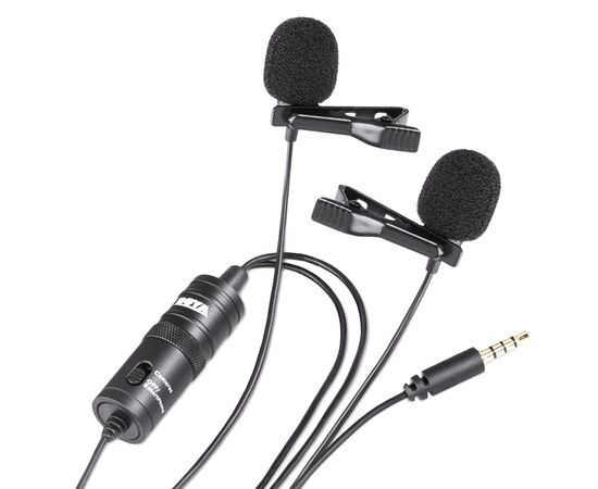  Микрофон BOYA BY-M1DM, петличный, Jack 3.5mm, черный, двойной всенаправленный 