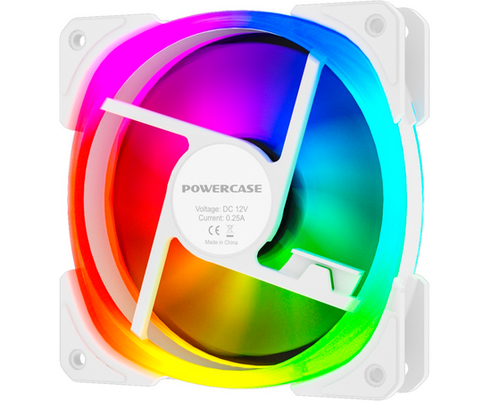  Вентилятор Powercase CM21-12W ARGB White 120x120x25мм (PWM, 4pin +ARGB Sync, 800-1500±10 об/мин) Bulk 