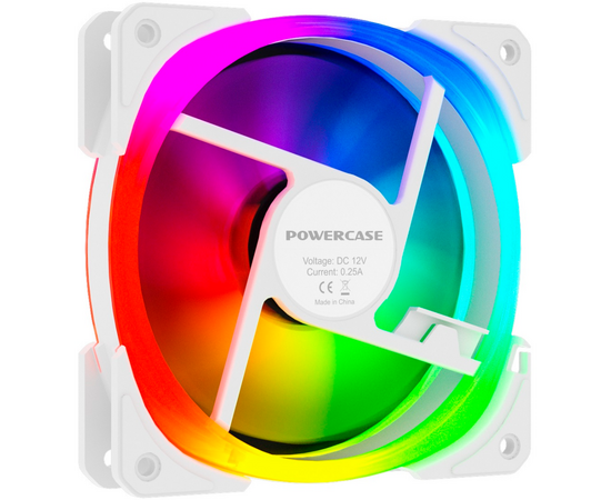  Вентилятор Powercase CM21-12W ARGB White 120x120x25мм (PWM, 4pin +ARGB Sync, 800-1500±10 об/мин) Bulk 