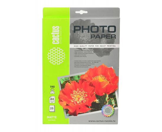  Фотобумага Cactus CS-MA419025 A4/190г/м2/25л/белый матовое для струйной печати 
