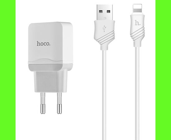  Сетевое зарядное устройство HOCO C22A Little 1xUSB с Кабелем USB - Lightning, 2.4A, 10.8W, белый 