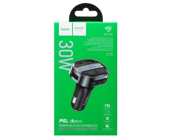  Автомобильный FM-трансмиттер Hoco E70 BT PD QC 30W (black) (207598) 