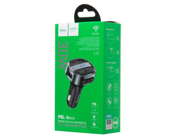  Автомобильный FM-трансмиттер Hoco E70 BT PD QC 30W (black) (207598) 
