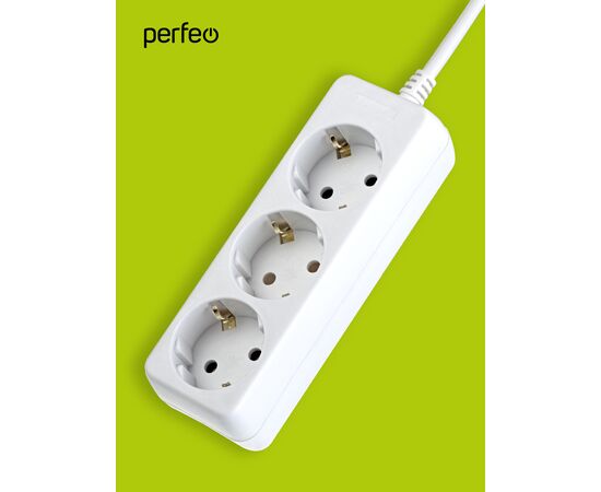  Сетевой удлинитель с заземлением Perfeo "POWERMATE", 5,0м, 3 розетки, белый (PF-PE-3/5,0-W) 
