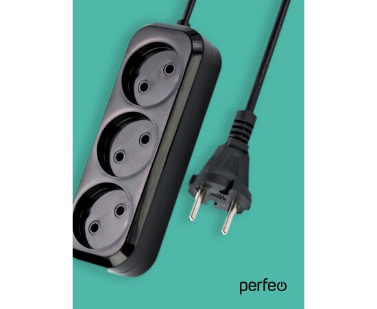  Сетевой удлинитель без заземления Perfeo "RU POWER", 5,0м, 3 розетки, чёрный (Р16-012) 