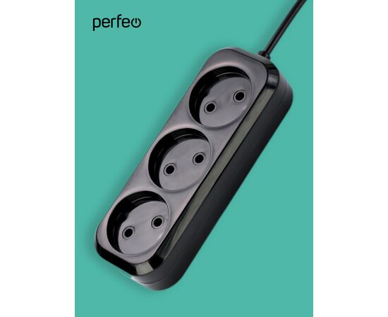  Сетевой удлинитель без заземления Perfeo "RU POWER", 5,0м, 3 розетки, чёрный (Р16-012) 