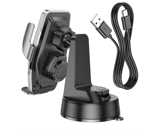  Автомобильный держатель HOCO HW27 Traveler infrared RGB wireless fast charging car holder(center console) (черно-серый) 
