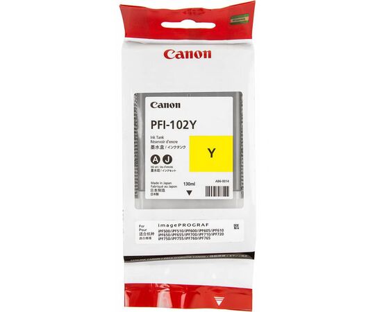  Картридж PFI-102Y Yellow для Canon imagePROGRAF iPF510, iPF605, iPF610, iPF650, iPF655, iPF710, iPF750, iPF755 130мл (0898B001) 