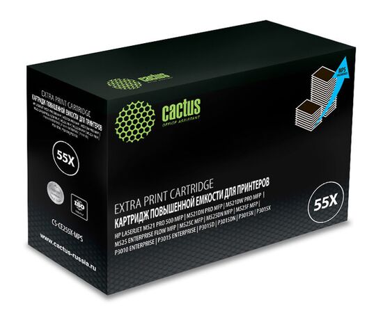  Тонер Картридж Cactus CS-CE255X-MPS черный (15000стр.) для HP LJ P3015 