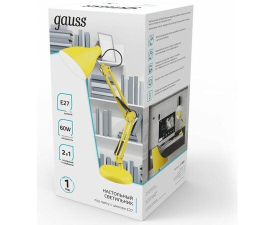  Светильник Gauss GT0035 настольный на струбцине/основание E27 желтый 60Вт 