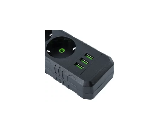  Amper сетевой удлинитель, 2,0м, 5 розеток, 10А, 2500 Вт, 3usb, черный. 