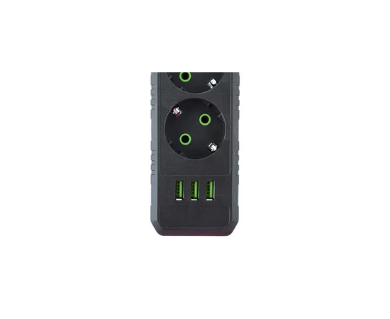  Amper сетевой удлинитель, 2,0м, 5 розеток, 10А, 2500 Вт, 3usb, черный. 