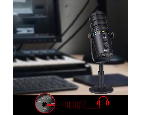  Микрофон универсальный кардиоидный JMARY MC-PW12, Type-C+Bluetooth+AUX, черный 