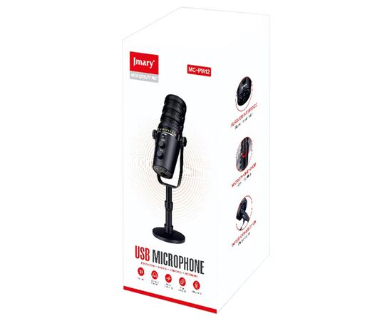  Микрофон универсальный кардиоидный JMARY MC-PW12, Type-C+Bluetooth+AUX, черный 
