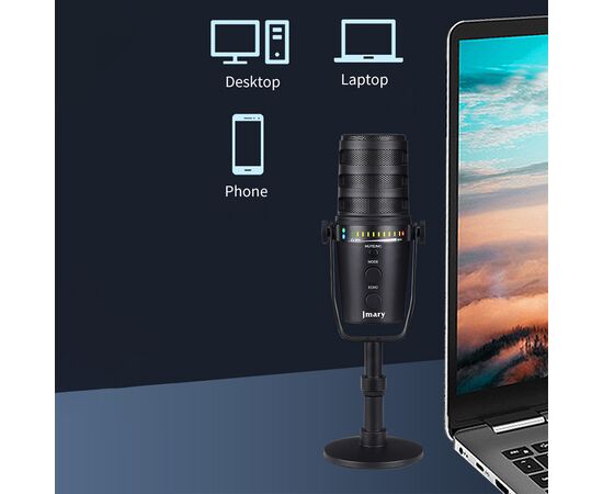  Микрофон универсальный кардиоидный JMARY MC-PW12, Type-C+Bluetooth+AUX, черный 