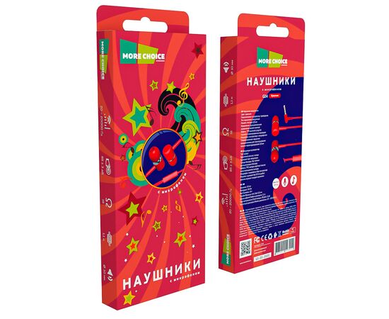  Наушники вакуумные AUX разъём с МК без рег.громкости длина 1.1м More choice G24 (Red) 