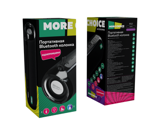  Колонка Bluetooth 5.1 2*5W 1800mAh More Choice BS22 (Black) 