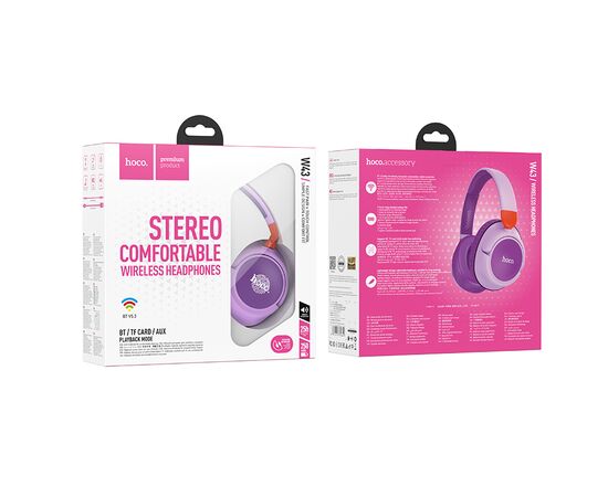  Bluetooth-наушники полноразмерные Bluetooth 5.2 250mah Hoco W43 Adventure (Purple) 
