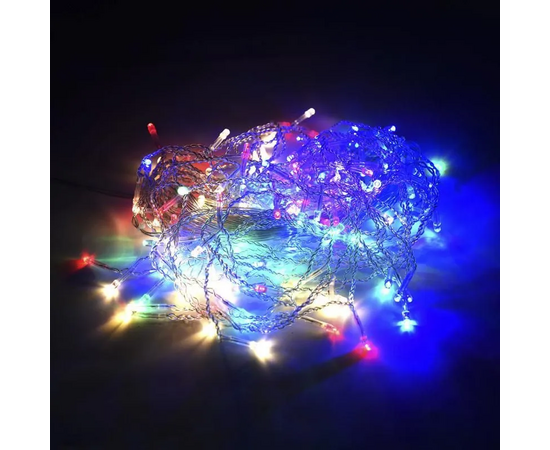  Гирлянда светодиодная ECOLA 220V IP20 Нить 6м 100Led RGBW, 8 режимов, прозр.провод с вилкой (1/30) 