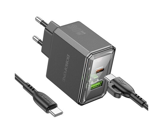  СЗУ 1USB+1Type-C 3.0A QC3.0 PD 30W быстрая зарядка для Type-C Type-C Borofone BAS32A (Black) 