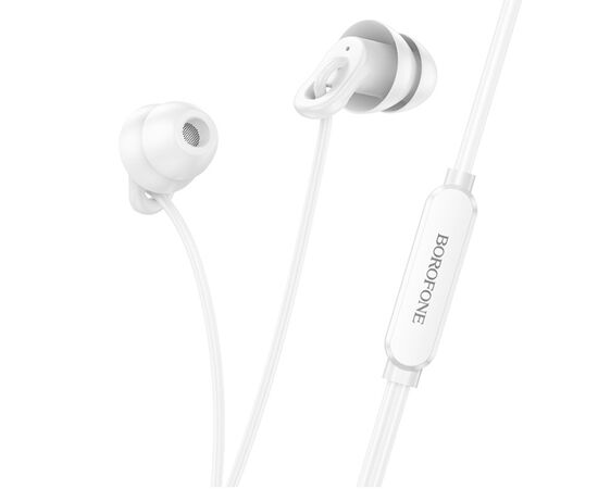  Наушники внутриканальные Borofone BM91, пластик, микрофон, кабель Jack 3.5mm, 1.2м, цвет: белый (1/76/304) 
