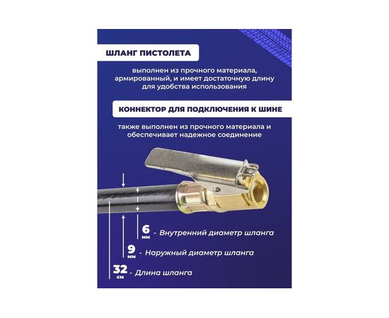  Пневмопистолет для подкачки шин FORSTIME FT-2370G(54676) с аналоговым манометром и шлангом (0-16bar, манометр заполнен глицирином), в блистере 